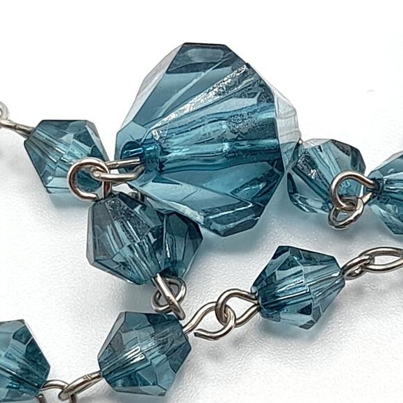 Vintage Blue Bicone Acrylic Bead Necklace, Wire Wrapped, No Clasp, 48 Inches - Picture 10 of 12